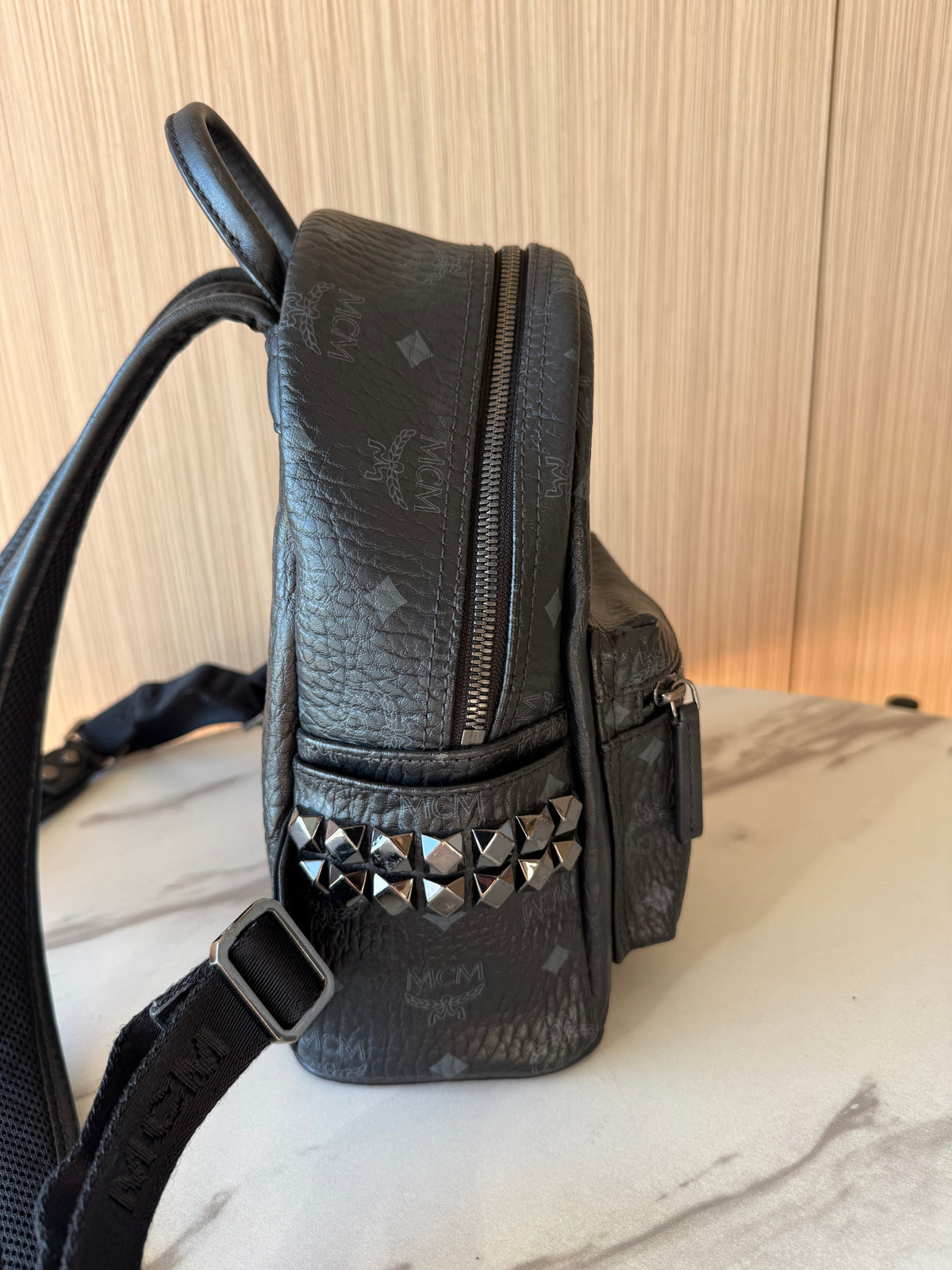 MCM Visetos Studded Leather Mini Backpack