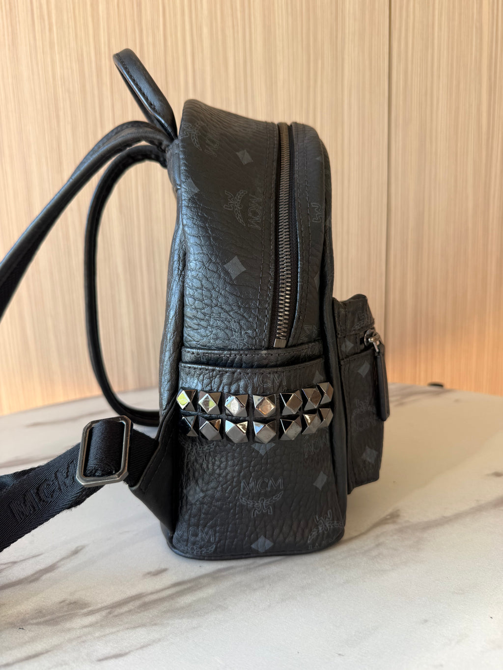 MCM Visetos Studded Leather Mini Backpack