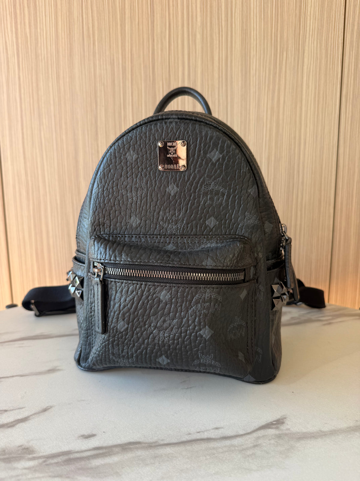 MCM Visetos Studded Leather Mini Backpack