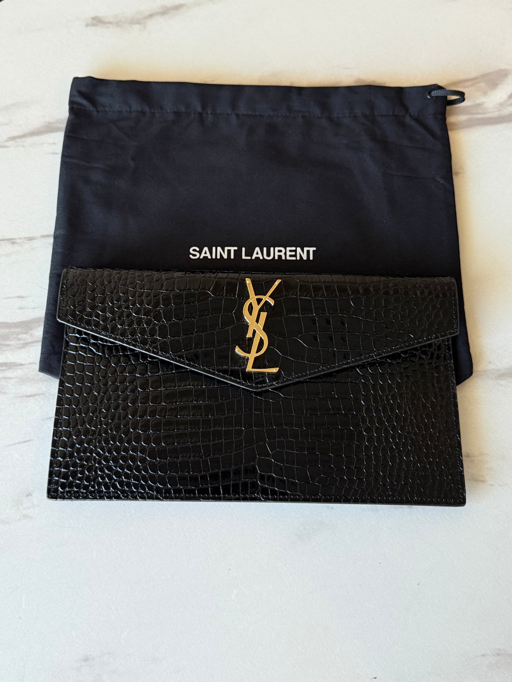 YSL UPTOWN POUCH IN CROCODILE