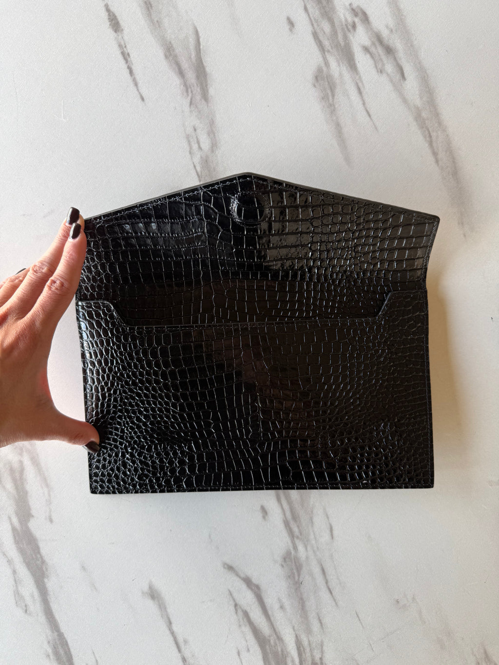 YSL UPTOWN POUCH IN CROCODILE