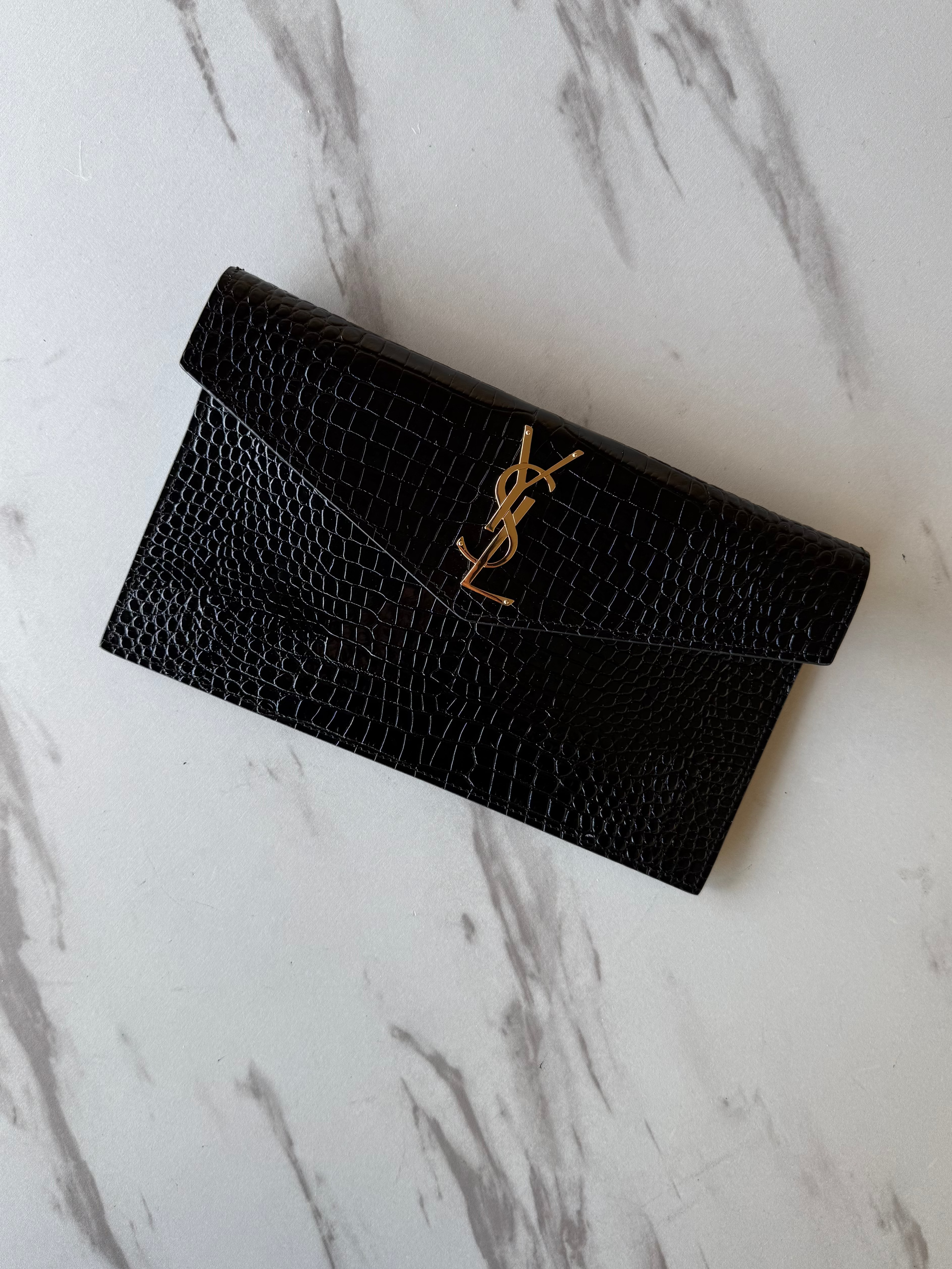 YSL UPTOWN POUCH IN CROCODILE
