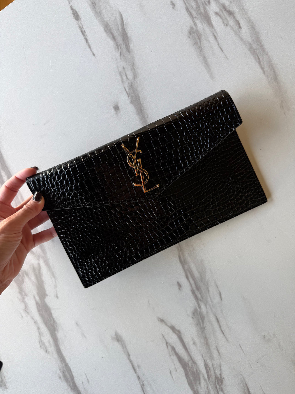 YSL UPTOWN POUCH IN CROCODILE