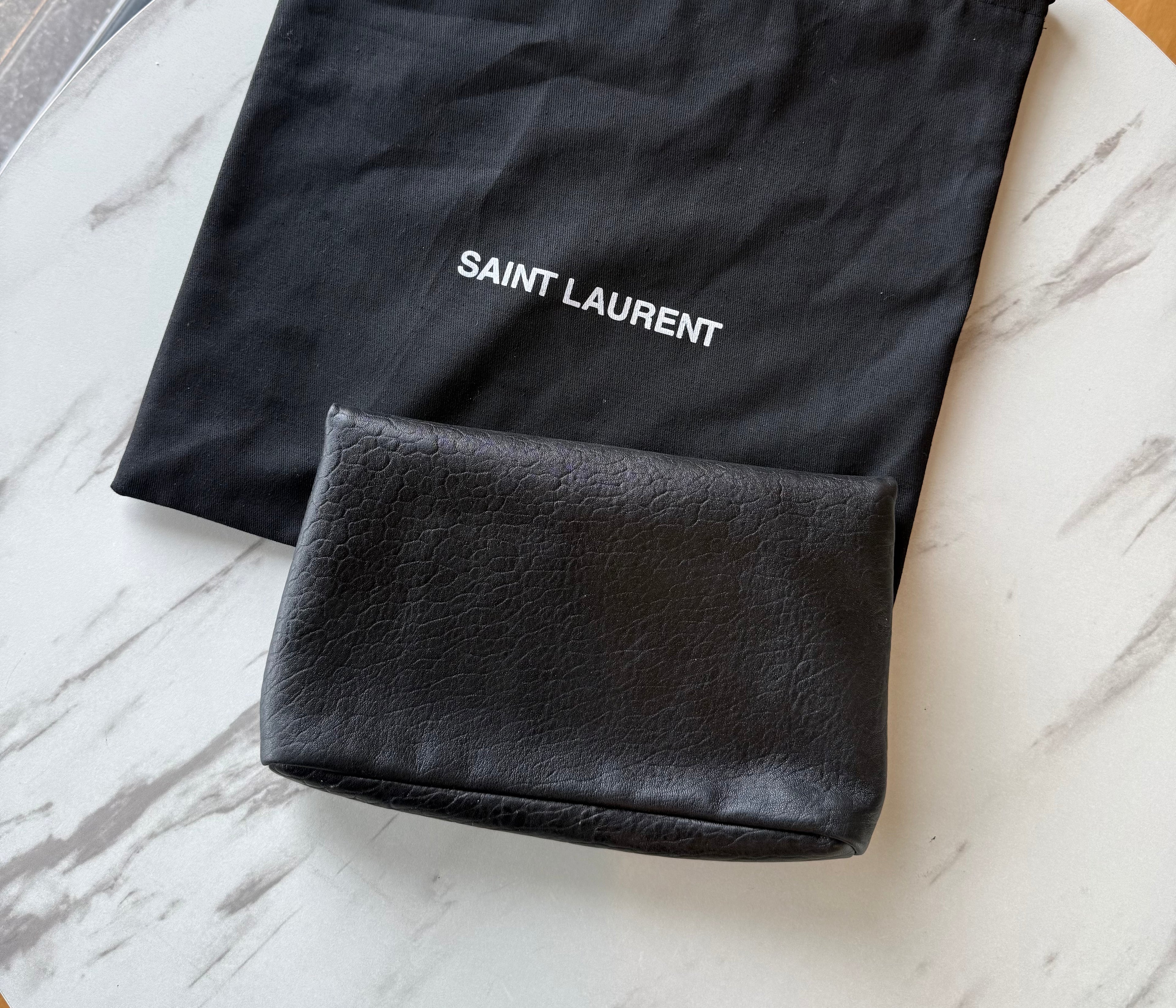 YSL Cassandre large textured-leather clutch