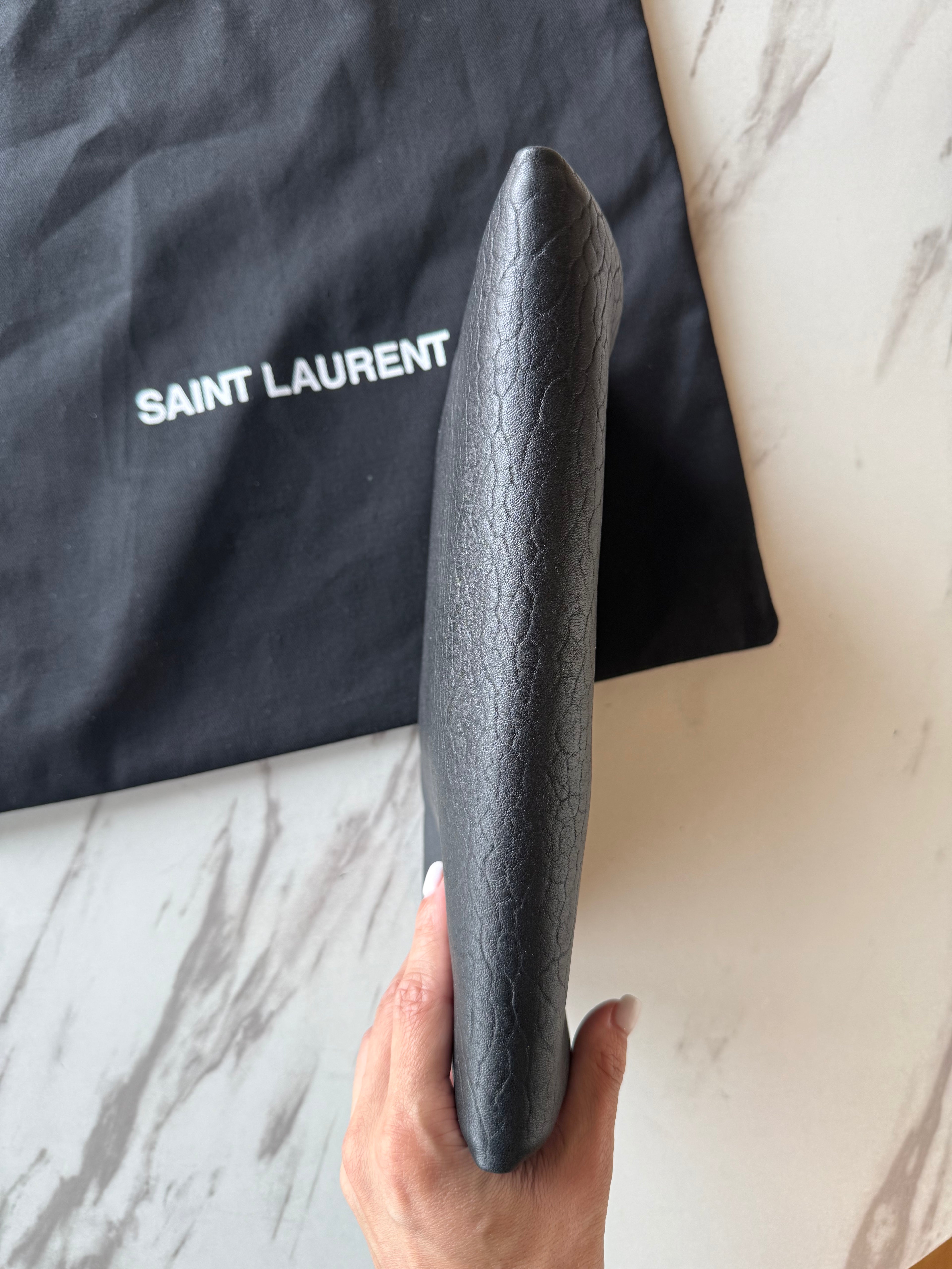 YSL Cassandre large textured-leather clutch