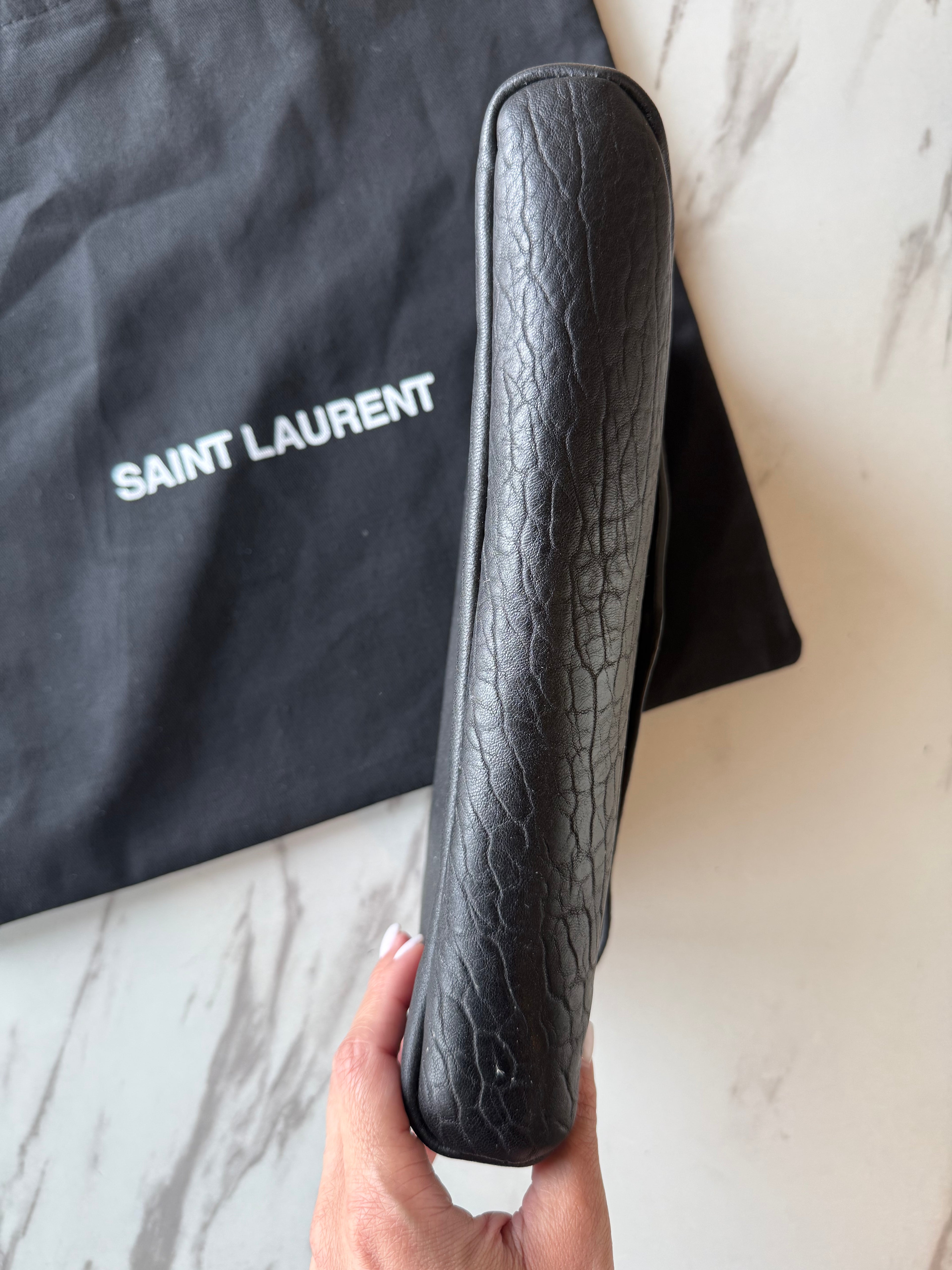YSL Cassandre large textured-leather clutch