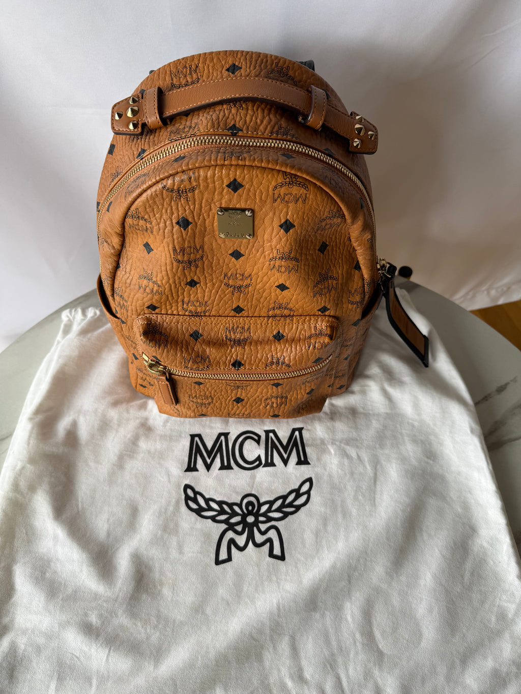 MCM Logogram Vicetos Backpack PVC Leather Brown / Gold