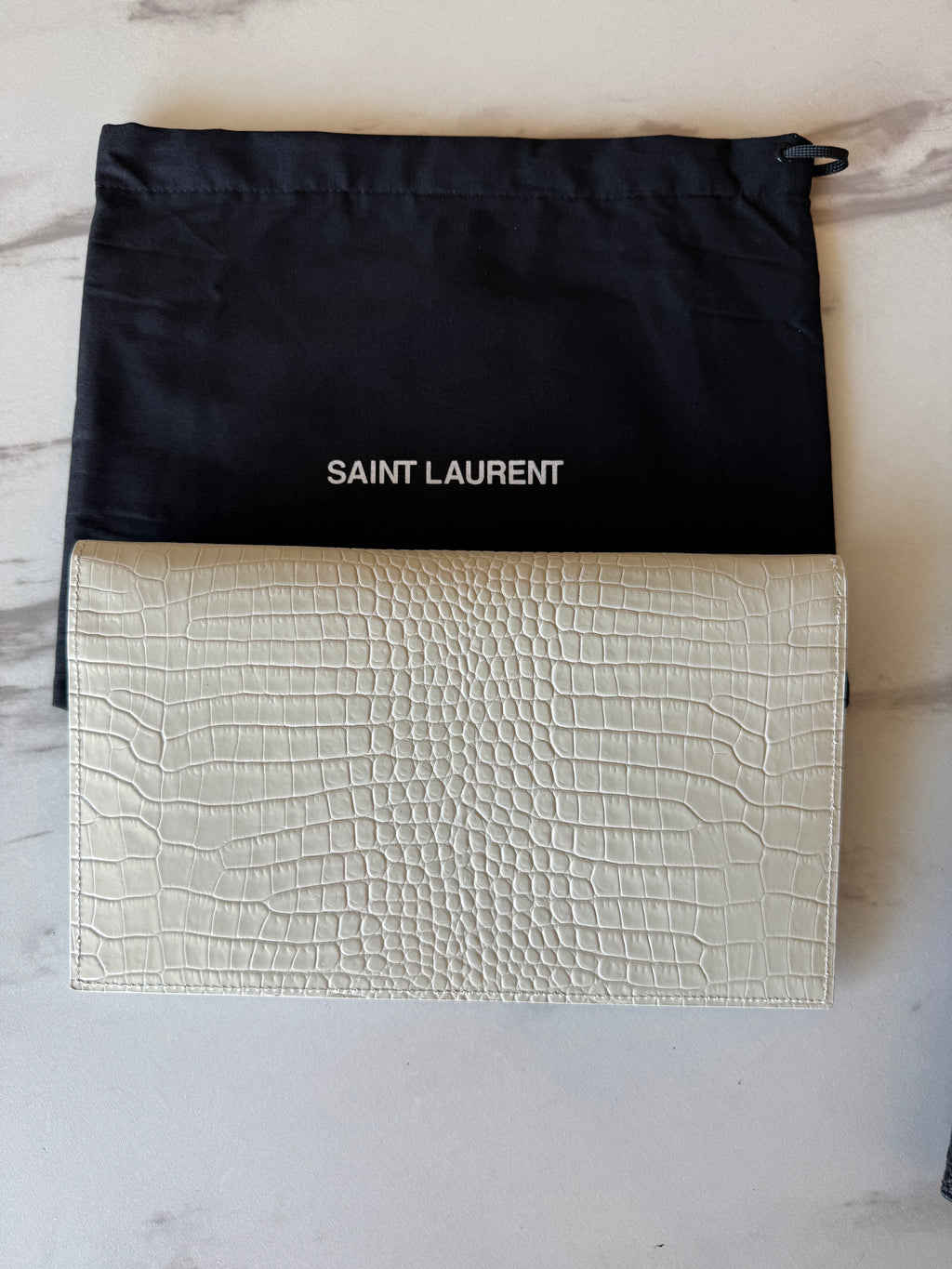 YSL UPTOWN POUCH IN CROCODILE SHINY LEATHER WHITE