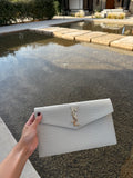 YSL UPTOWN POUCH IN CROCODILE SHINY LEATHER WHITE