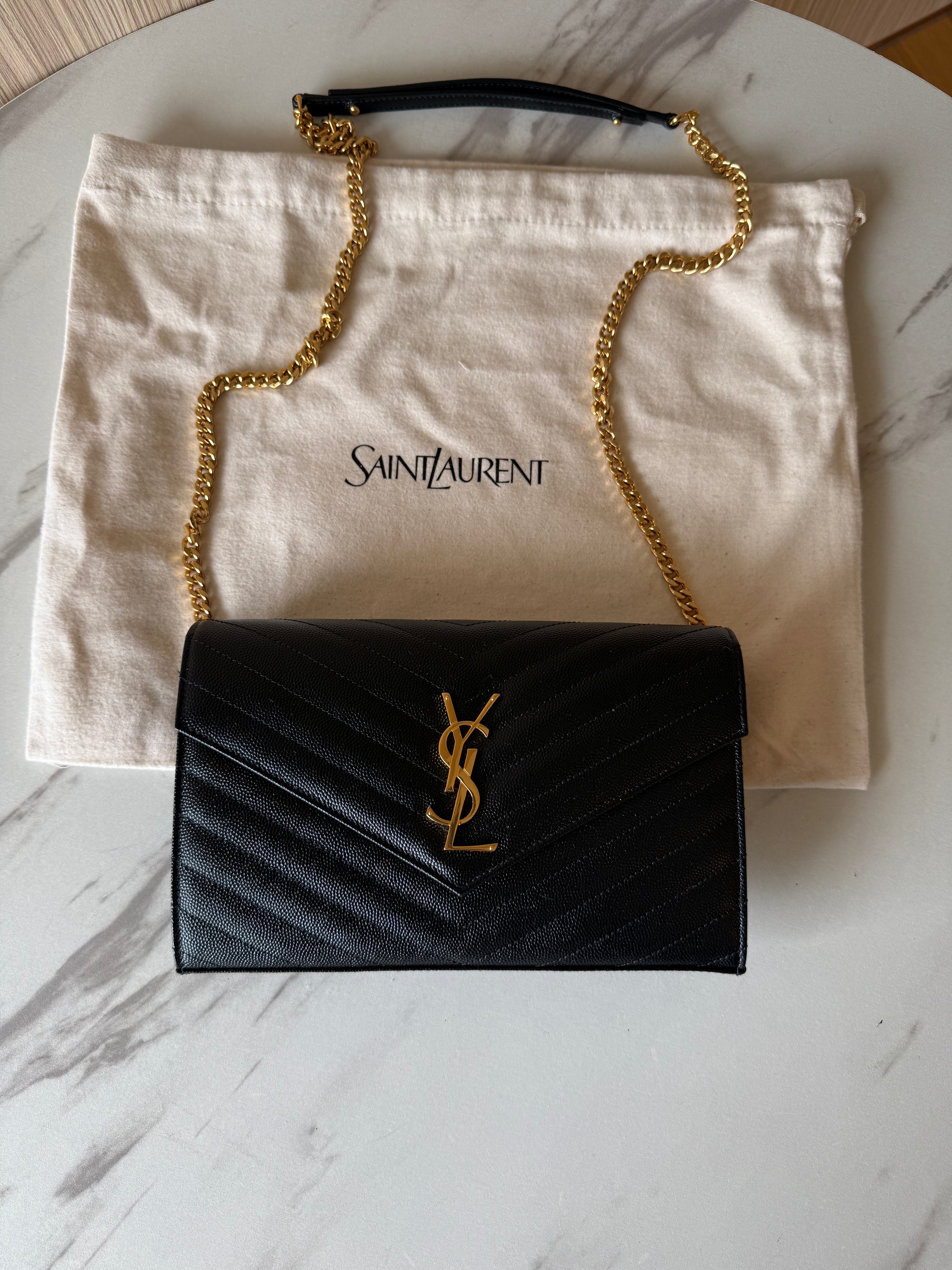 SAINT LAURENT CASSANDRE ENVELOPE CHAIN WALLET