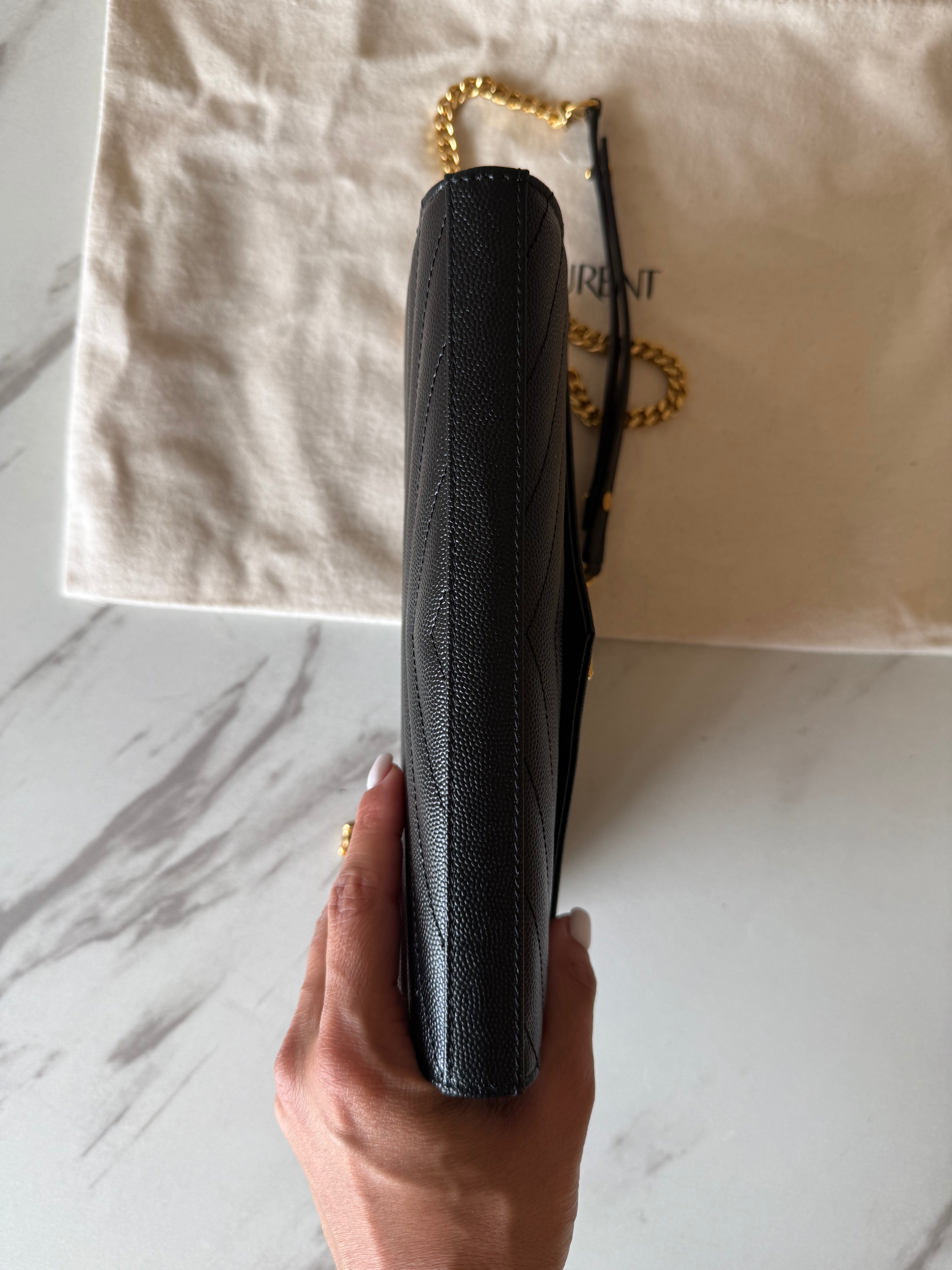 SAINT LAURENT CASSANDRE ENVELOPE CHAIN WALLET