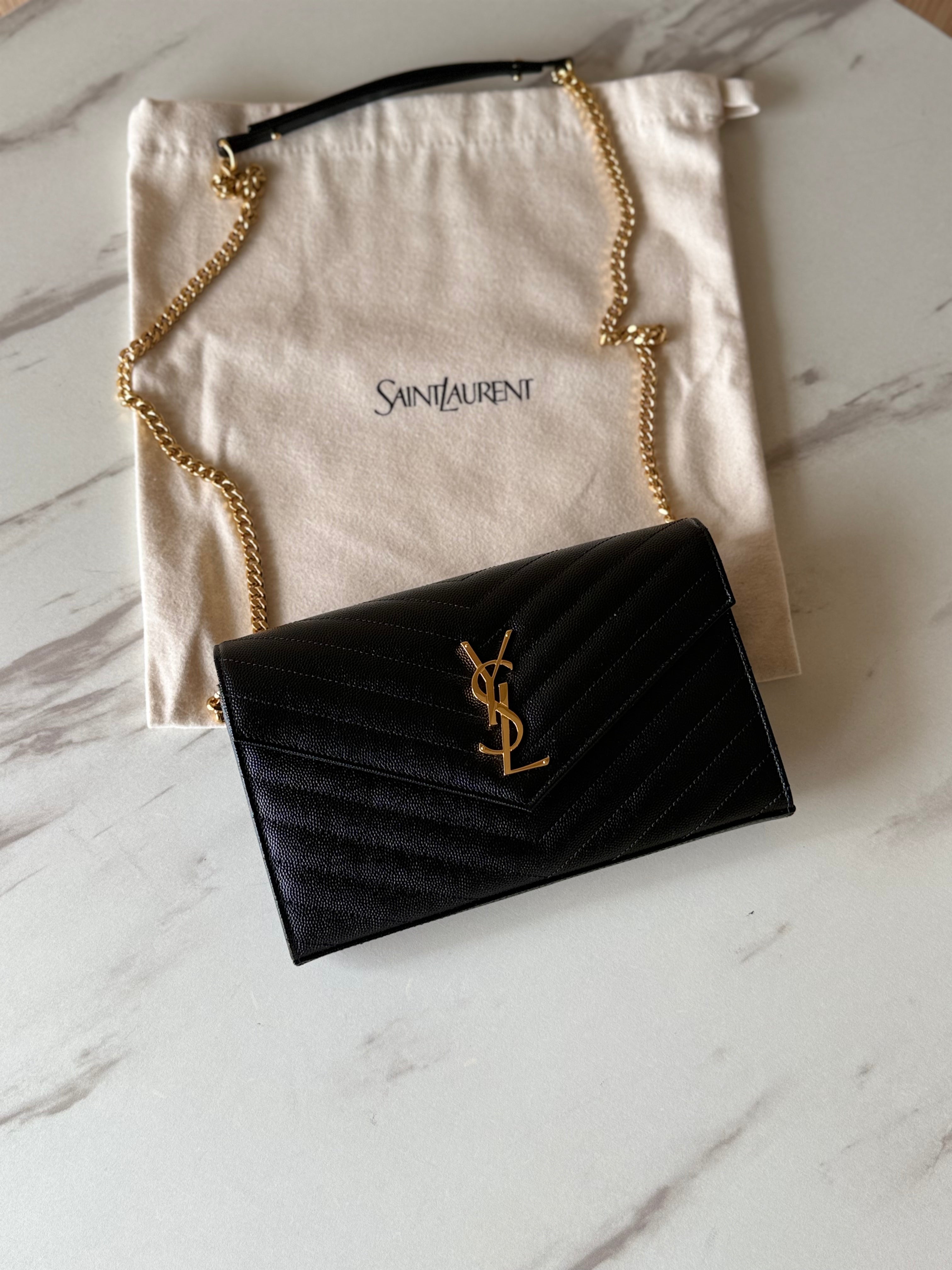 SAINT LAURENT CASSANDRE ENVELOPE CHAIN WALLET