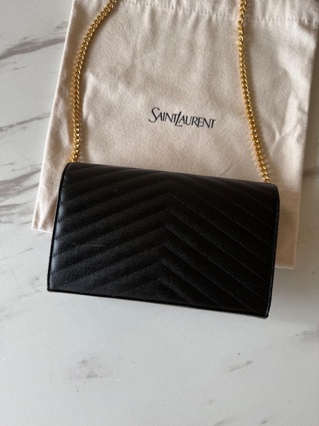 SAINT LAURENT CASSANDRE ENVELOPE CHAIN WALLET