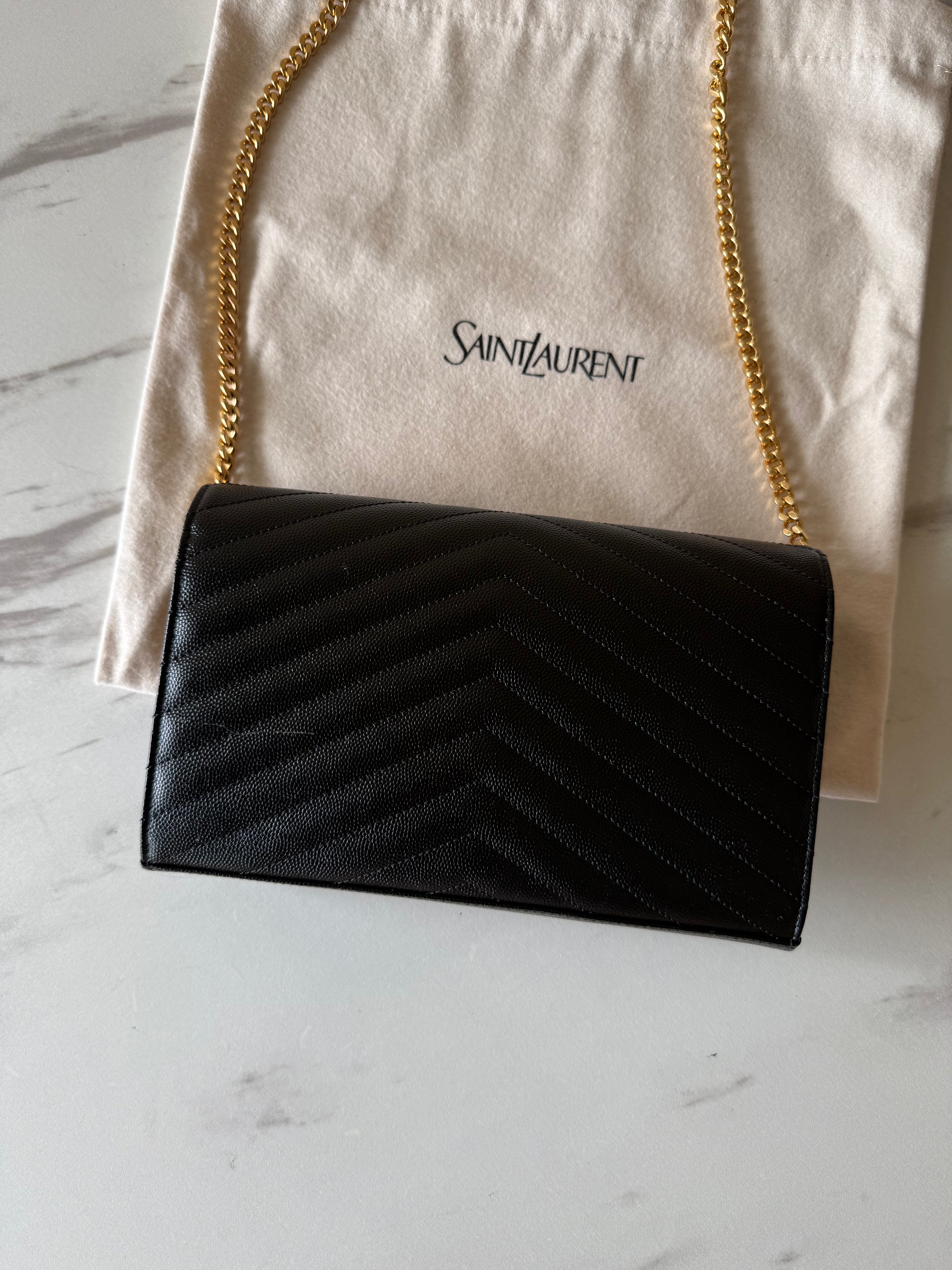 SAINT LAURENT CASSANDRE ENVELOPE CHAIN WALLET