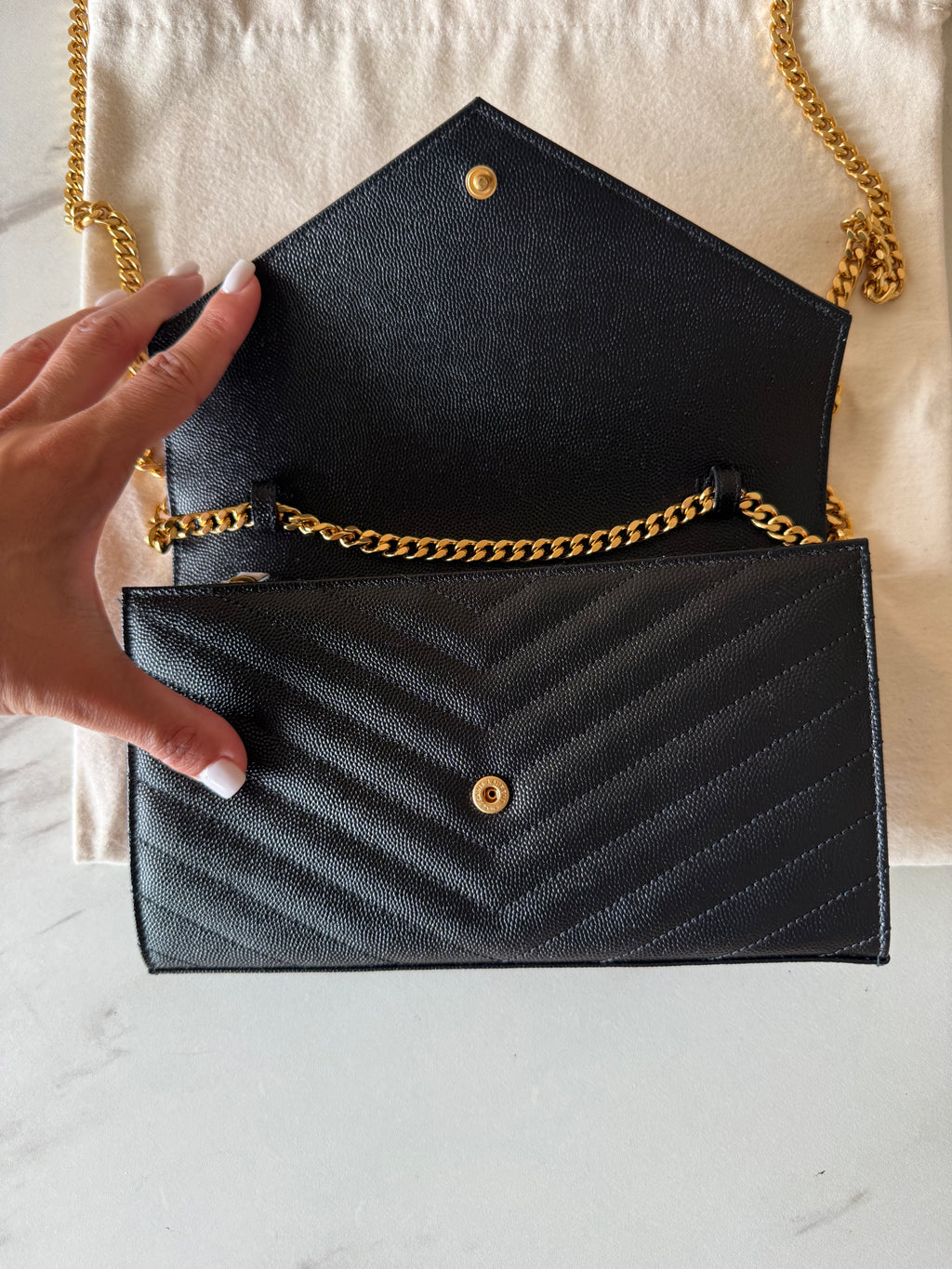 SAINT LAURENT CASSANDRE ENVELOPE CHAIN WALLET