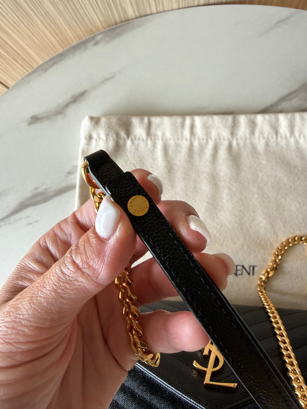 SAINT LAURENT CASSANDRE ENVELOPE CHAIN WALLET