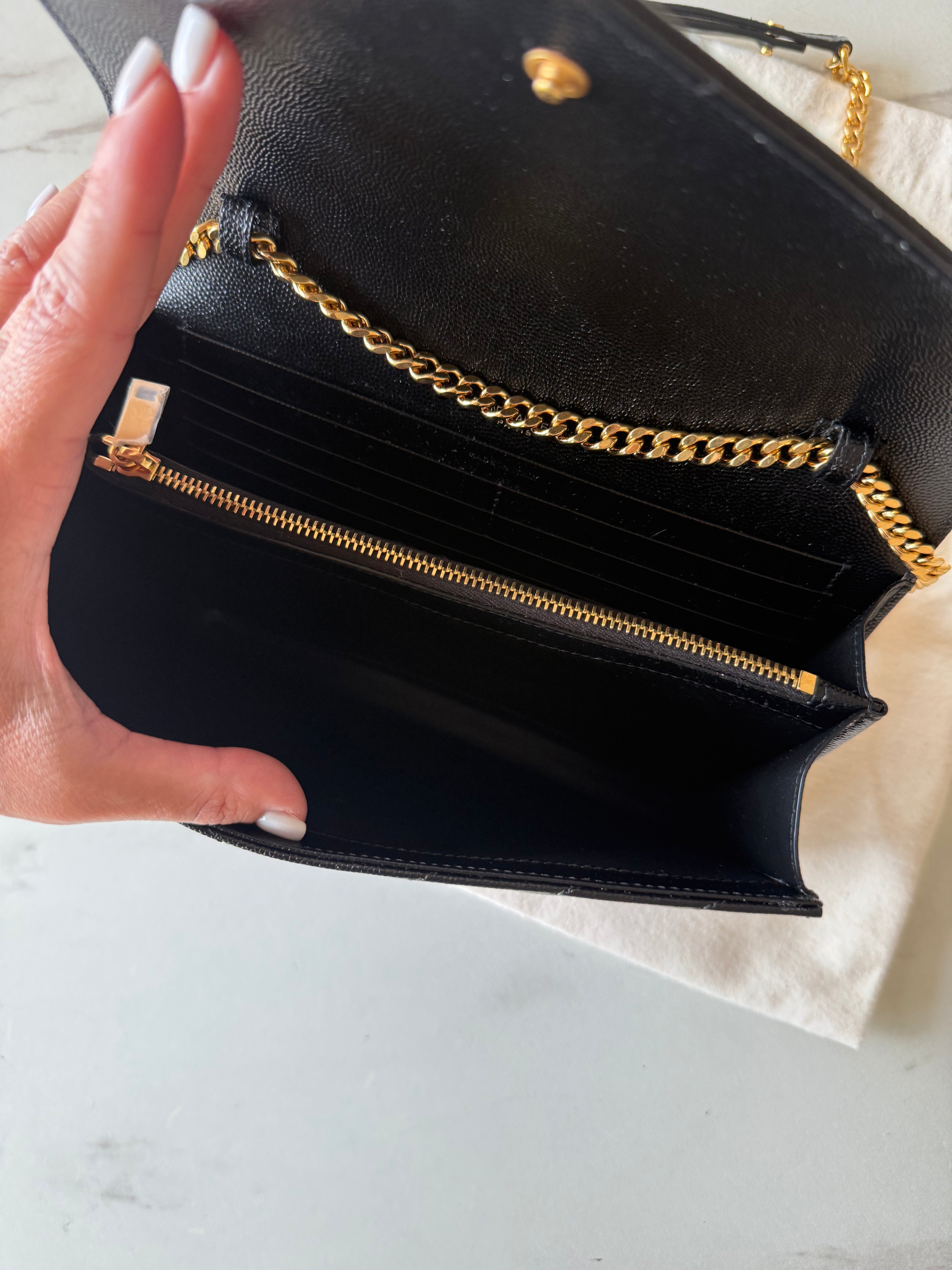 SAINT LAURENT CASSANDRE ENVELOPE CHAIN WALLET