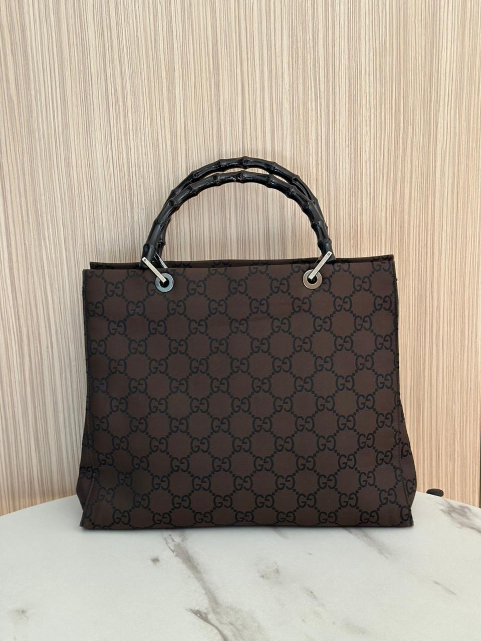 Gucci Brown GG Nylon Bamboo Tote Bag