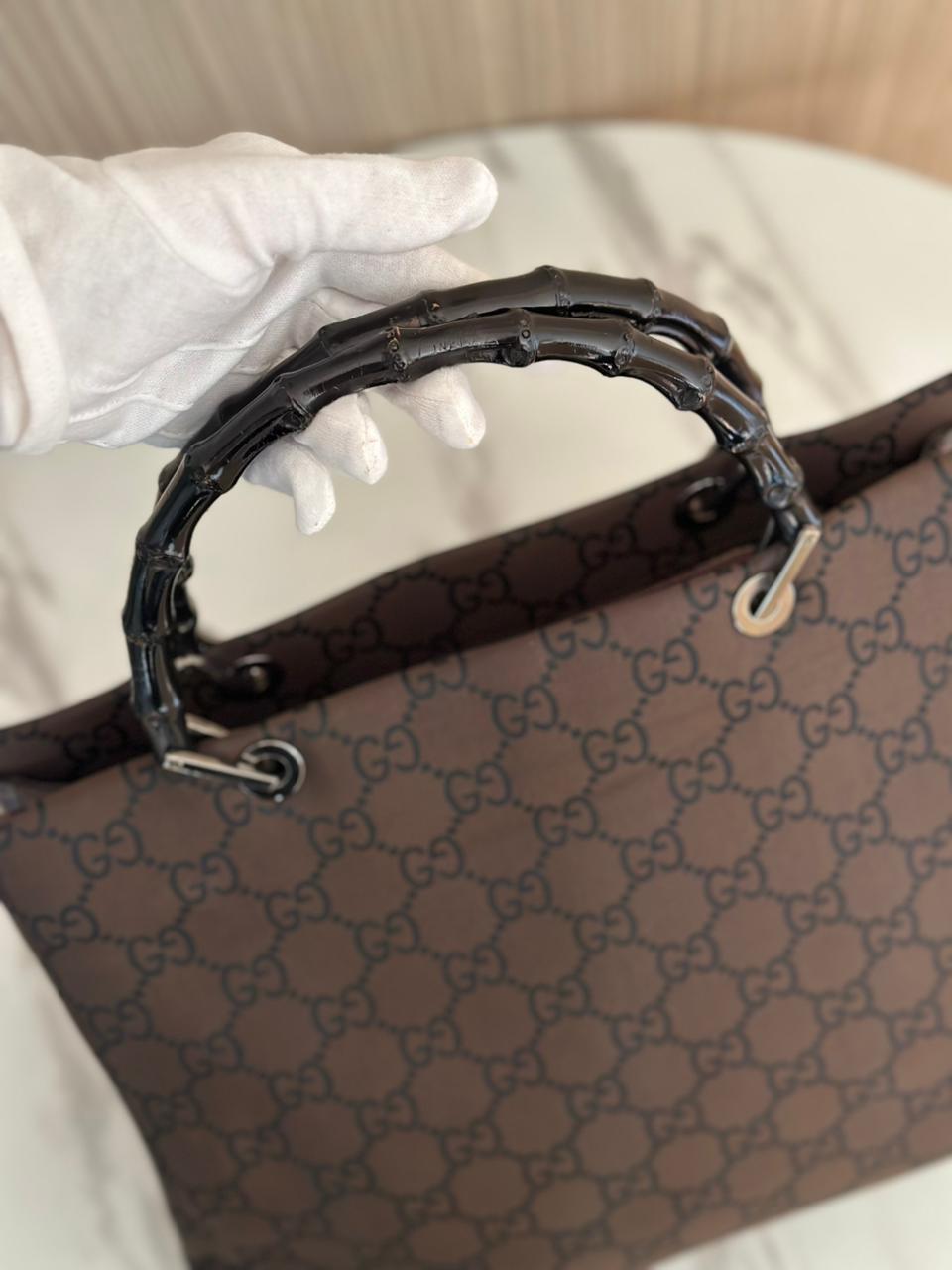Gucci Brown GG Nylon Bamboo Tote Bag