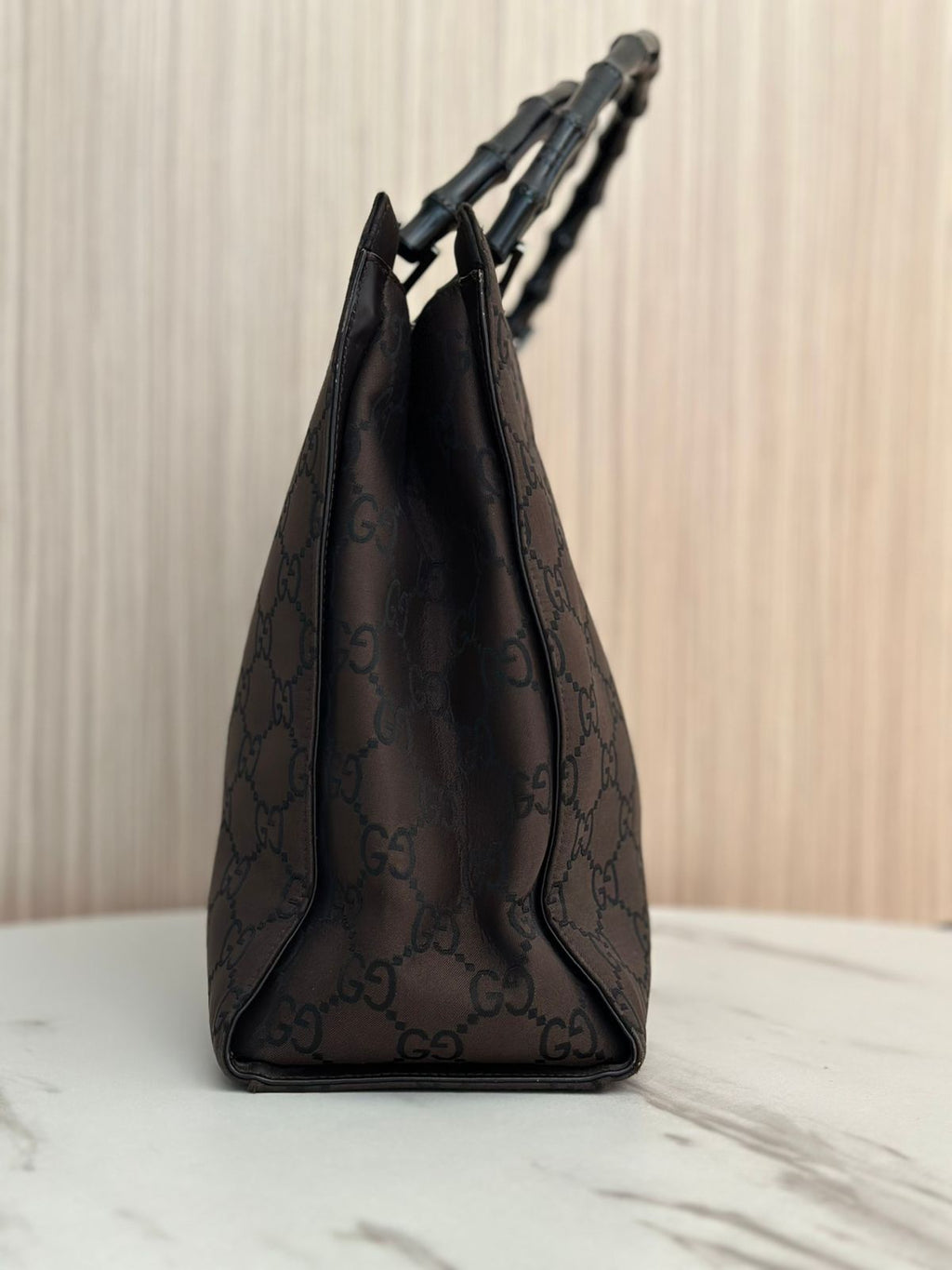 Gucci Brown GG Nylon Bamboo Tote Bag