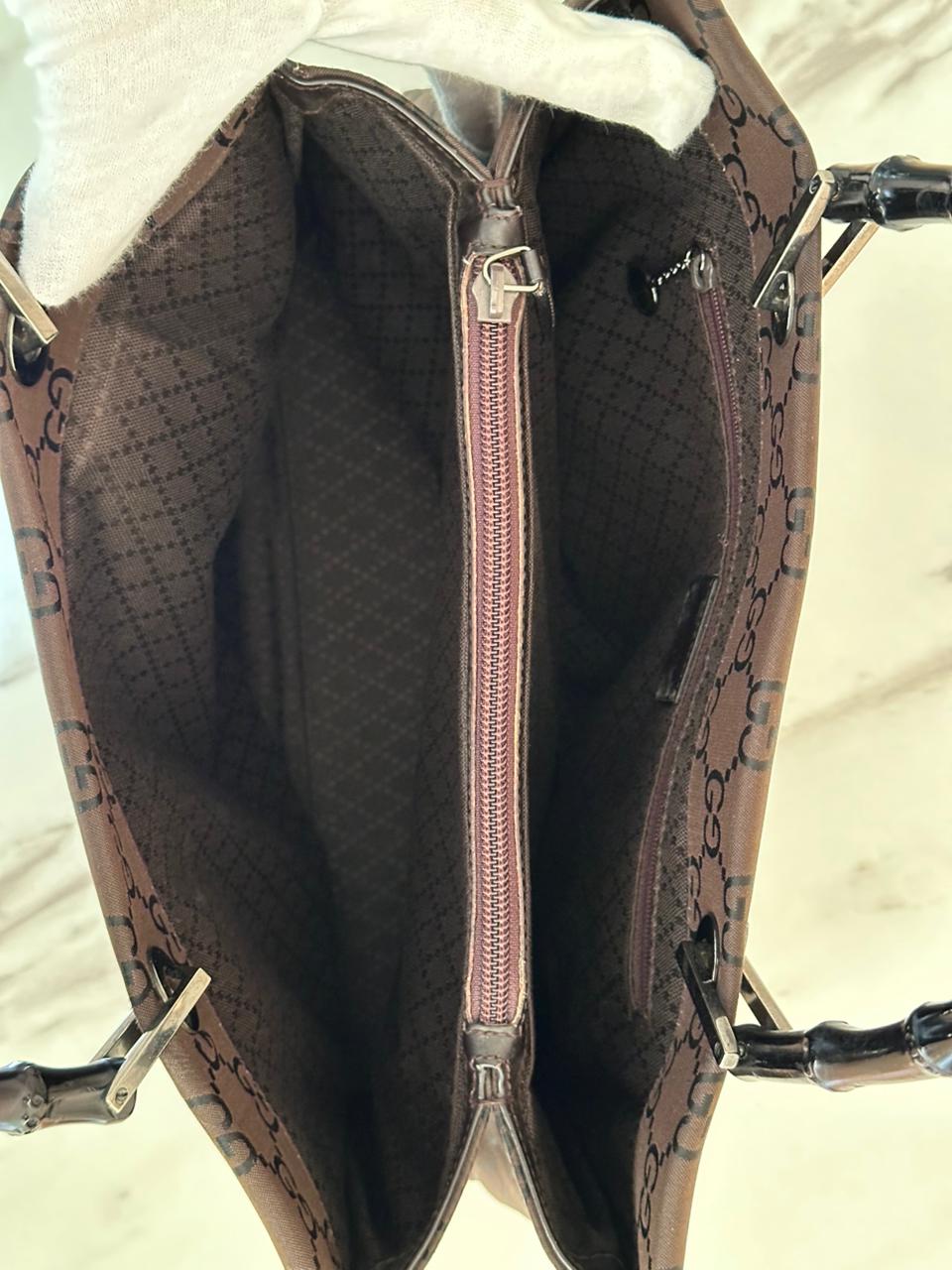 Gucci Brown GG Nylon Bamboo Tote Bag