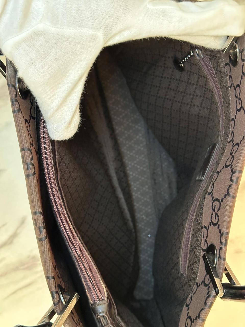 Gucci Brown GG Nylon Bamboo Tote Bag