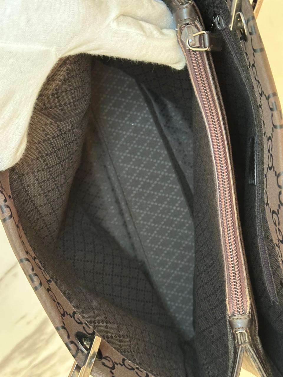 Gucci Brown GG Nylon Bamboo Tote Bag