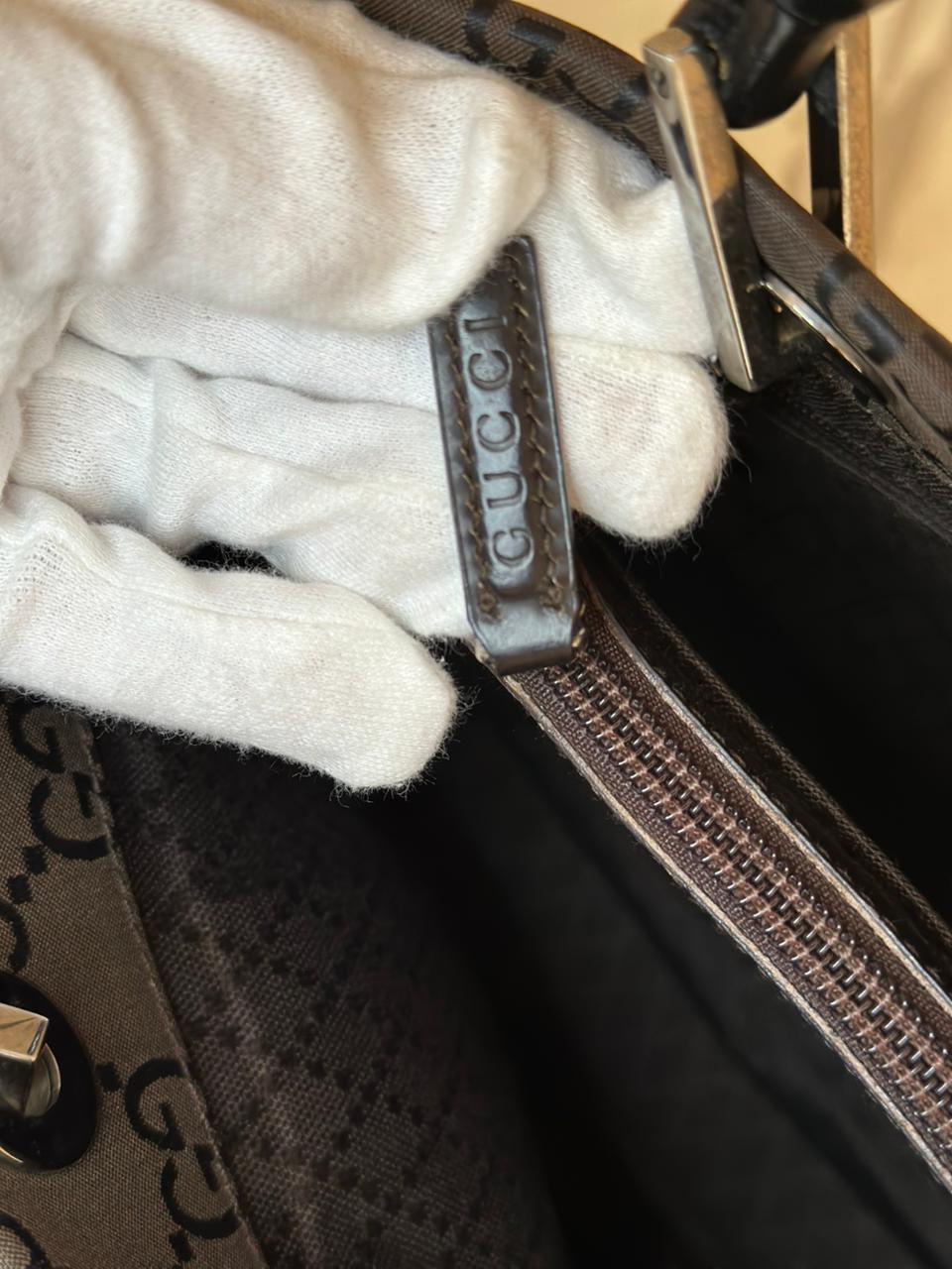 Gucci Brown GG Nylon Bamboo Tote Bag